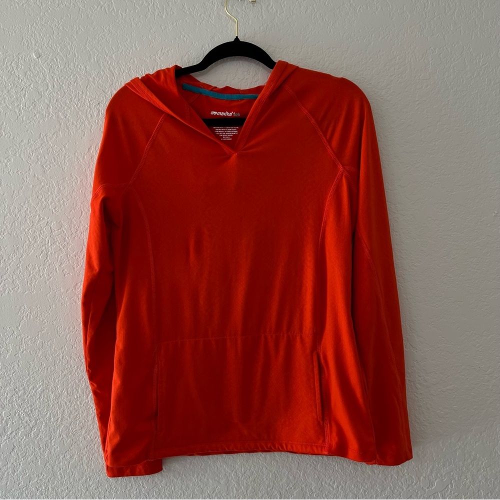 Marika Tek Hooded Long Sleeve‎ Shirt Hoodie Orange Kangaroo Pocket, Size Medium